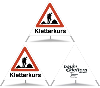 Warnfaltsignal 90cm kombi N, BKS Seite 1 und 2 Kletterkurs Seite 3 BKS Logo