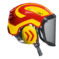 Motors&amp;#228;gehelm Protos Integral Arborist Visier F39 rot-gelb